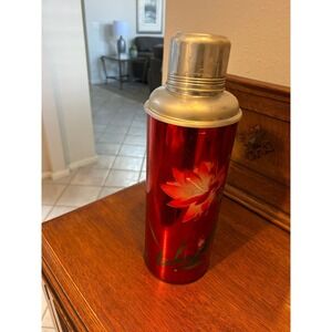 Vintage Red Floral Thermos Insulated Thermos Metal Handle